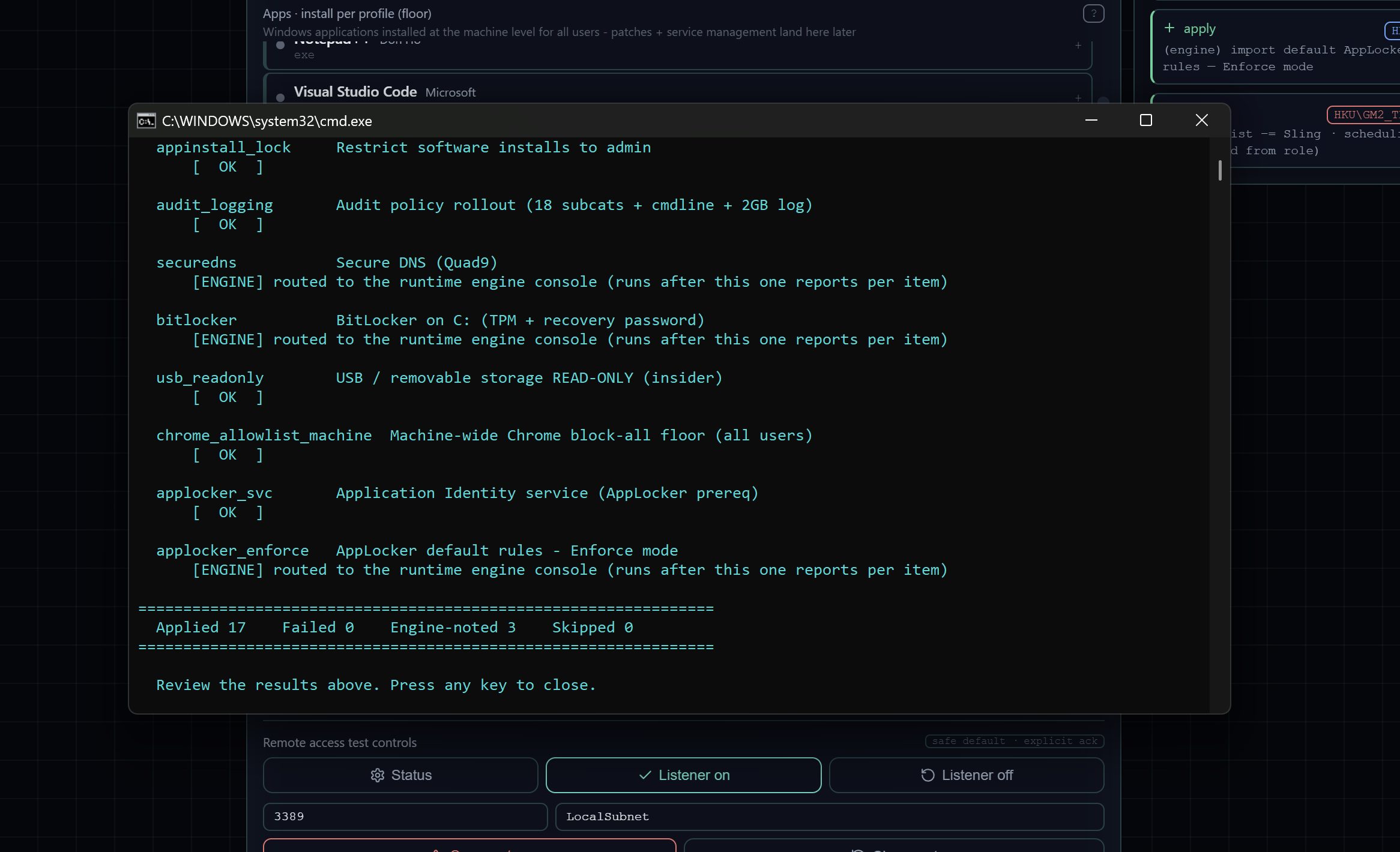 Live execution log